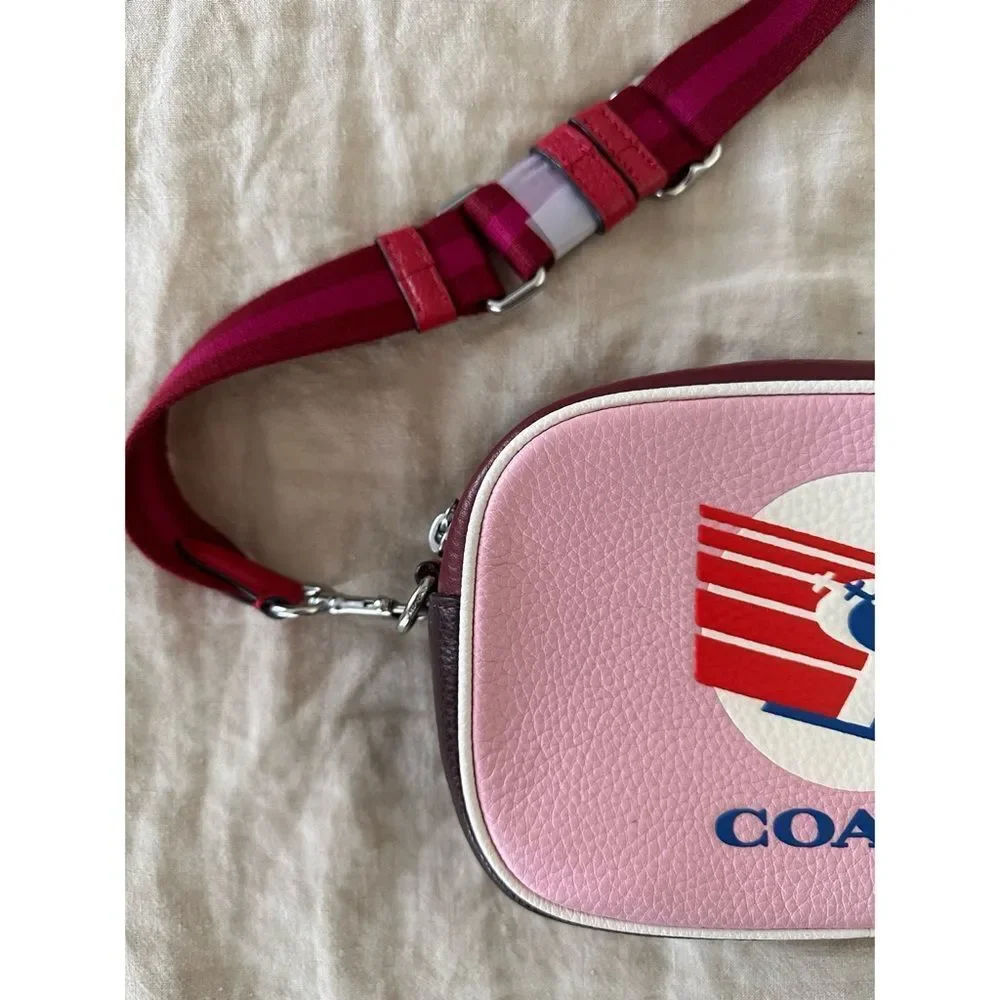 Coach Pink Graphic Crossbody Bag with Red Strap